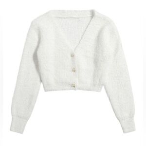 Pearl buttons fuzzy sweater